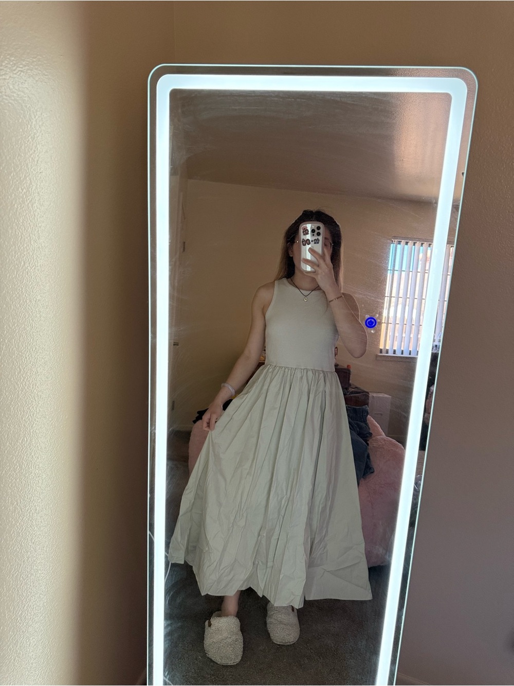 Sleeveless Cream Maxi Dress - Minimalist Women's Dress